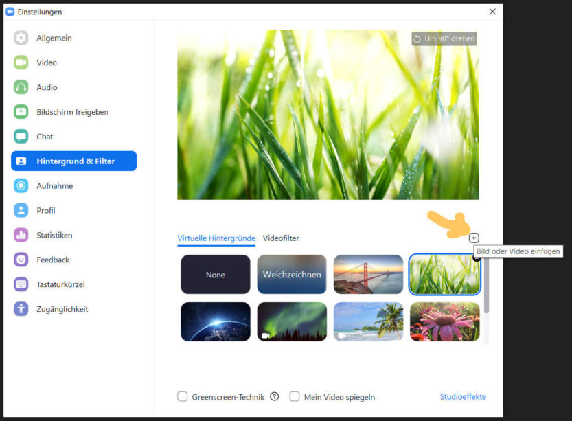 Virtueller Hintergrund in Zoom hochladen