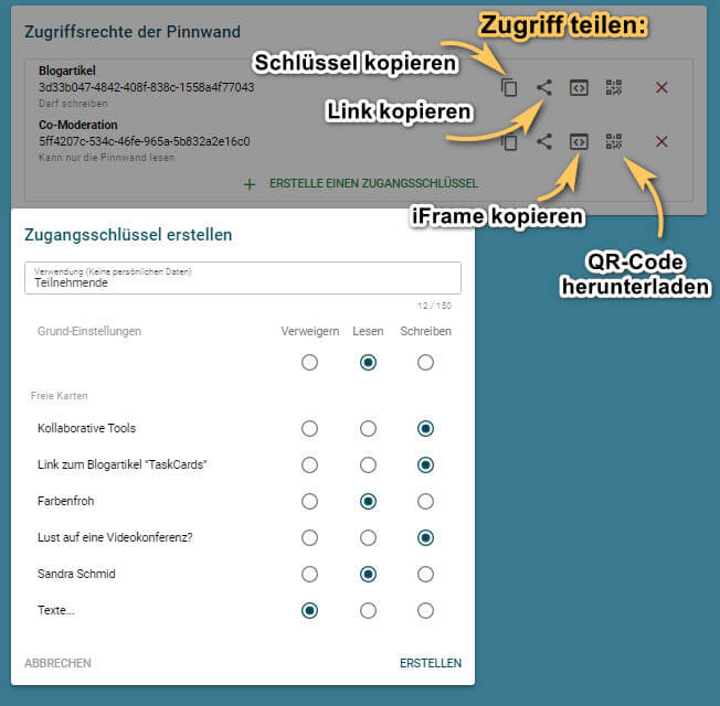 Zugriffsrechte auf die Pinnwand in TaskCards