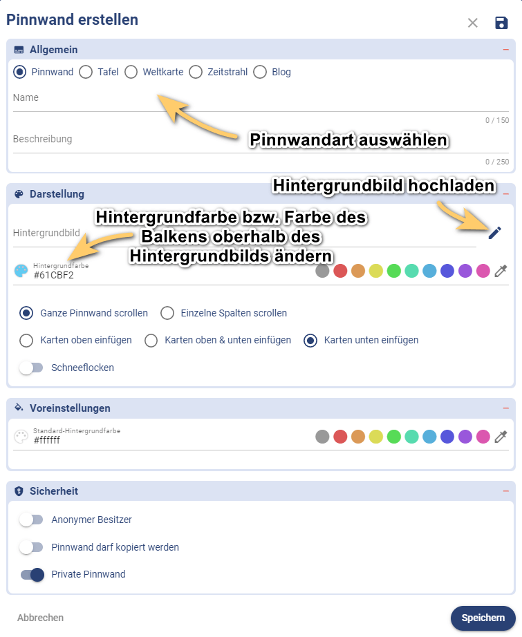 TaskCards Pinnwand erstellen