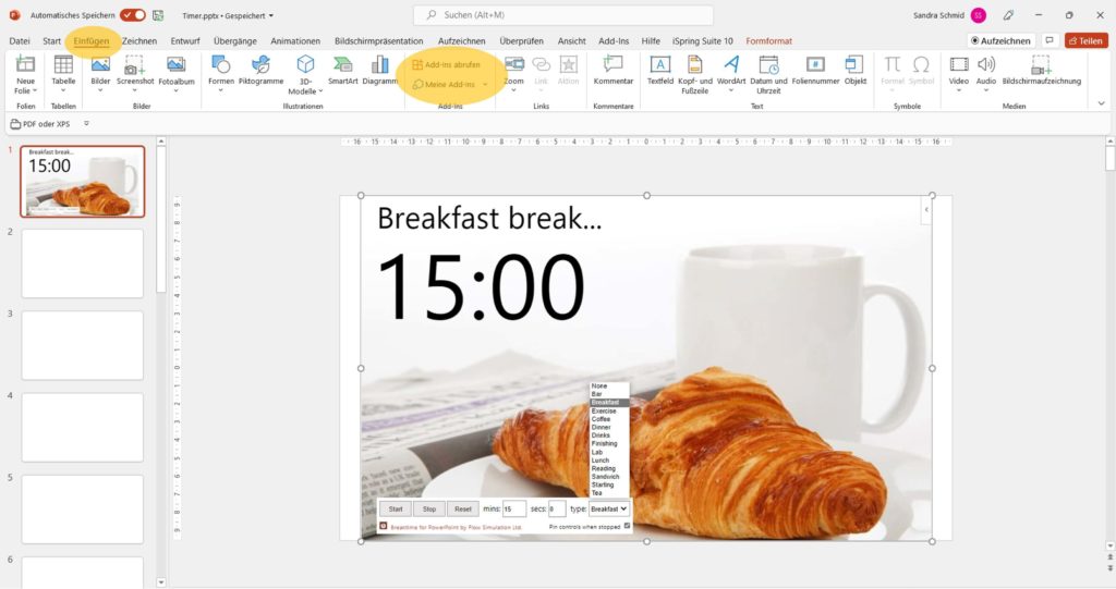 Timer Video in einer PowerPoint-Folie (Präsentationsmodus)
