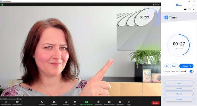 Zoom Timer im Videobild eingeblendet