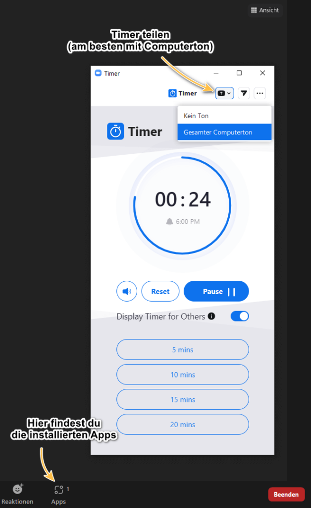 Zoom Timer einblenden