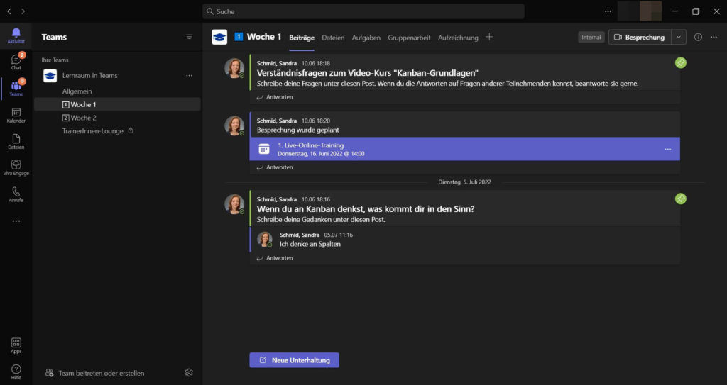 MS Teams als Lernraum - Kanäle, Beiträge und weitere Reiter