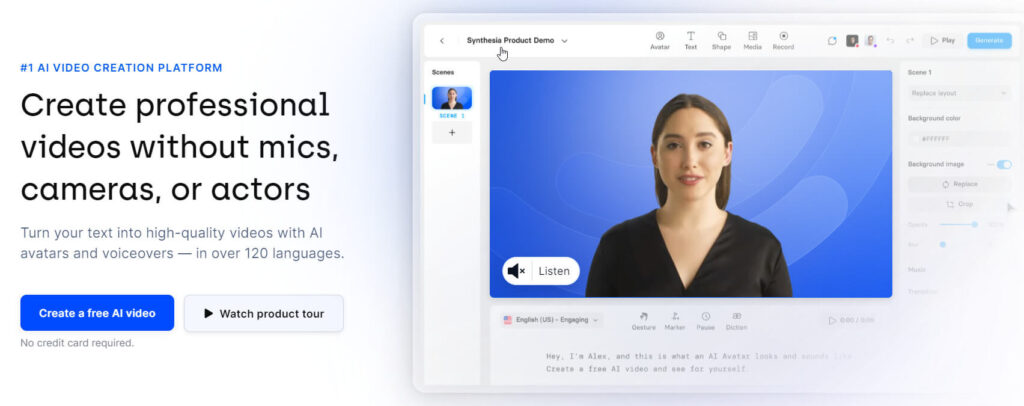 Screenshot des KI-Videotools Synthesia 