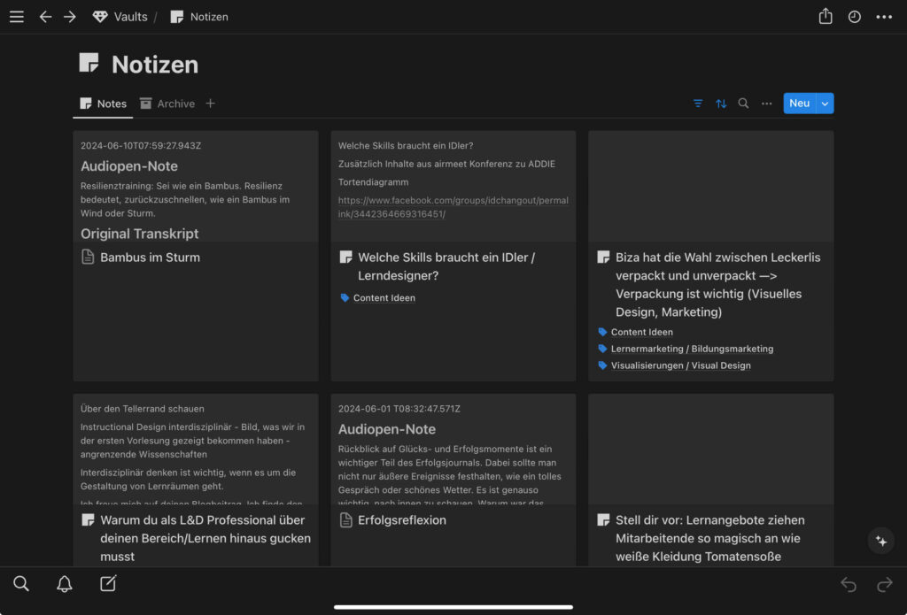 Audiopen-Notizen in Notion.
